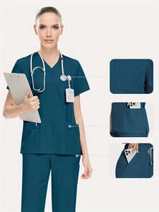 Nouvel ensemble de travail OEM pour hôpital : Blouse et pantalon droit de couleur unie pour médecins et infirmières - Product Image 5