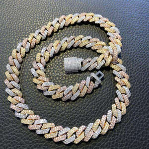 Collier Hip Hop pour Homme en Argent Sterling 925, Chaîne Cubaine Bicolore de 12 mm, Double Rangée de Diamants Moissanite, Bijoux de Luxe - Product Image 1