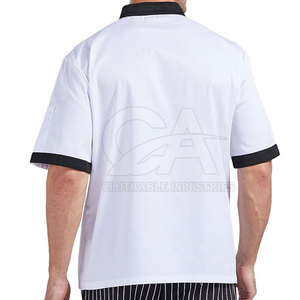 Catering Chef <b>Jacket</b> 100% Polyester Knitted Durable <b>Short</b> <b>Sleeve</b> Kitchen Workwear Double Row Button Closure Restaurant Hotel - Product Image 3