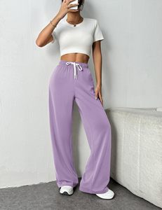 Pantalon de survêtement ample en coton épais de couleur unie pour femme, avec cordon de serrage, style streetwear, pour l'extérieur, personnalisable - Product Image 1