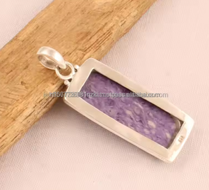 Colgante de piedras preciosas de charoita genuina, joyería bohemia de plata de ley sólida 925, colgante de charoita de forma ovalada, joyería de boda para él - Product Image 3