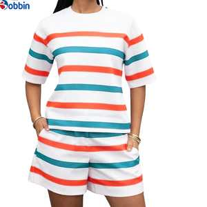 Conjunto Deportivo de Shorts a Rayas Elásticos Casuales para Mujer, Ropa Casual de Moda Hip Hop para Mujer, Primavera Verano - Product Image 2