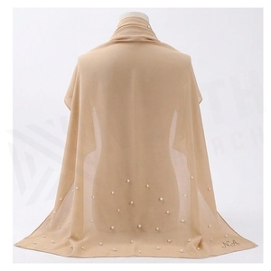 Elegant Women's Chiffon Scarf With Pearl Embroidery Long Beige <b>Wedding</b> <b>Shawl</b> All Seasons Fashion Accessory - Product Image 2