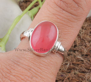 925 Sterling <b>Silver</b> Bezel Setting Pink Jade Handmade Classic <b>Boho</b> Dainty Solitaire Wedding <b>Ring</b> Certified Jaipur Women's - Product Image 2