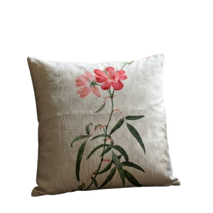 Housse de coussin décorative en coton texturé aux tons neutres et rose rougeâtre, motifs botaniques, approvisionnement international en gros 18X18 - Product Image 4
