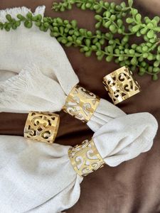 Golden Hollow Napkin Rings Brass 4.5cm Width Glam Wedding <b>Table</b> Decoration - Product Image 1