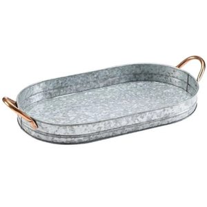 Stylish Metal Iron Round Serving Tray With Handles Galvanized Distressed Finish For <b>Coffee</b> <b>Table</b> Breakfast Home Decor & Storage - Product Image 4