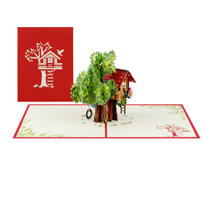 Production de cartes en papier 3D faites à la main, directement de l'usine, sur le thème de la maison dans les arbres - Product Image 1