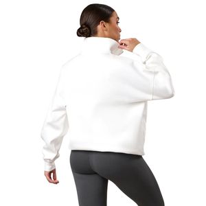 Sweat-shirt blanc à col zippé 1/4 pour femme, coupe oversize, manches longues, style streetwear décontracté, coupe ample, vêtement tendance - Product Image 2