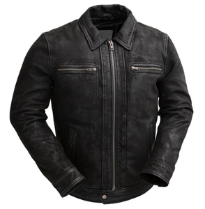 Veste moto en cuir véritable pour femme, col rabattu, fermeture éclair, coupe-vent, décontractée, automne, manches longues, couleur unie - Product Image 1