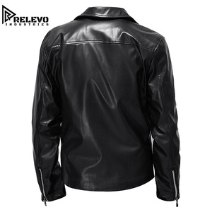 High Quality Men Classic Black Moto Leather <b>Jacket</b>, Collar Zipper Pocket Slim Fit Motorcycle <b>Biker</b> <b>Jacket</b> Premium Outerwear - Product Image 2