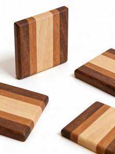 Ensemble de dessous-de-verre carrés en bois naturel, design damier, antidérapants, écologiques, réutilisables, style moderne, épaisseur 2 mm, tapis de table - Product Image 2
