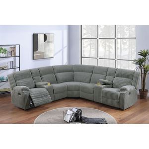 Canapé sectionnel inclinable Power Motion en velours côtelé imitation fourrure couleur fumée - Product Image 1