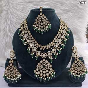 Ethnic Antique Gold Plated <b>Statement</b> <b>Necklace</b> Set Multi-Color Pastel Bead Fringe Choker with Drop Earrings and Tikka Set Festive - Product Image 5