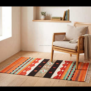 Handmade Geometric Kilim Area Rug Cotton Blend Rectangle Vintage Style Living Room Rug with Fringe <b>Edge</b> Bedroom Kilim Rugs - Product Image 5