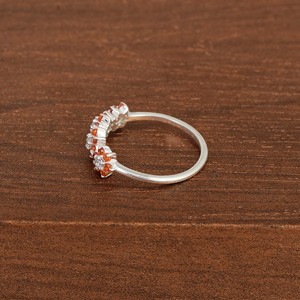 <b>925</b> Sterling <b>Silver</b> Flower <b>Ring</b> With Orange Zirconia & Round Brilliant Cut Diamond Prong Setting Romantic Women's Gemstone <b>Ring</b> - Product Image 5