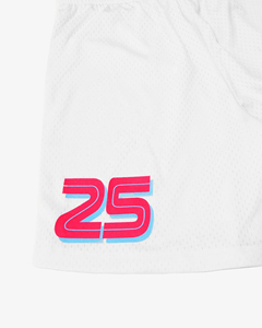 White Unisex Basketball <b>Shorts</b> With Number 25 Print Elastic Waist Quick Dry <b>Polyester</b> Summer Sport Wear - Product Image 3