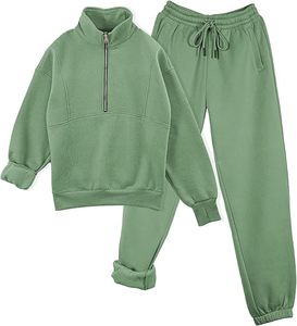 Ensemble de survêtement pour femme en molleton 100% coton, avec logo personnalisé imprimé, comprenant un sweat à capuche court d'extérieur et un pantalon de survêtement, à demi-zip et col montant, style sportswear - Product Image 5