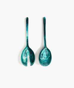 Ensemble de couverts modernes écologiques en polyrésine de qualité supérieure, faits à la main, motif tourbillon mat coloré aqua, cuillère à salade - Product Image 5