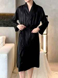 OEM <b>Men</b> Gift Custom Satin <b>Silk</b> Satin Long Sleeve Loungewear Pajamas <b>Men</b> Sleepwear <b>Robe</b> Home wear Summer Nightgown - Product Image 4