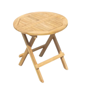 Table pliante ronde en teck, mobilier de jardin extérieur, design rustique, table basse en bois massif pliable pour terrasse - Product Image 5