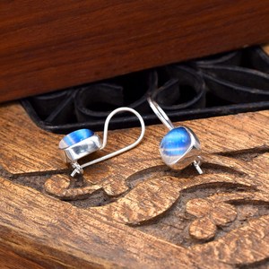 925 Sterling Silver Natural Blue Rainbow Moonstone Cushion Silver Dangle <b>Earrings</b> <b>Handmade</b> Gemstone Silver Jewelry Supplier - Product Image 2