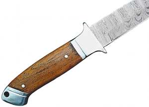 Couteau de camping artisanal en acier Damas, manche en bois, pommel en acier - Product Image 2