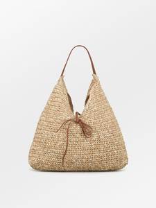 Stay fashionable and polished with this lightweight Natural yarn <b>bag</b> tailored with a distinctive leather strap for looks - Product Image 2