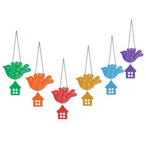 Décoration murale rectangulaire en bois Arya Digital Modern Flying Birds pour salon, design multicolore de maison d'oiseaux suspendue - Product Image 1
