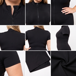 Body de fitness de talla grande con cremallera completa y manga corta, de poliéster y elastano, para gimnasio, tipo mono. - Product Image 5