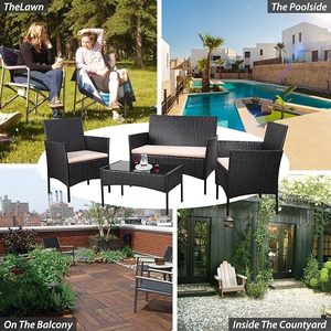 All-Weather <b>Black</b> PE Rattan Patio Furniture 4 Piece Set Outdoor Wicker <b>Sofa</b> and <b>Table</b> for Balcony Backyard Porch - Product Image 5