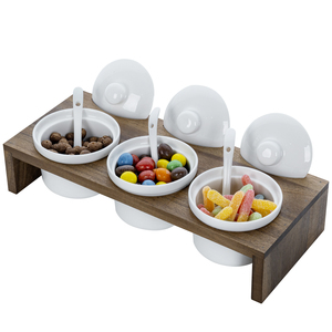 Mygift ชุดเครื่องปรุงไม้อะคาเซียแบบชนบทถาดเสิร์ฟ10-Pc 3ชามเซรามิกฝาและช้อน - Product Image 5