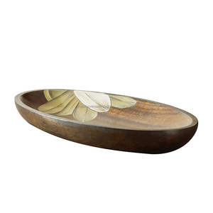 Premium Oval Mango Wood Bowl with Floral Enamel Print - Handcrafted <b>Wooden</b> Serving Bowl for Kitchen Dining - Product Image 6