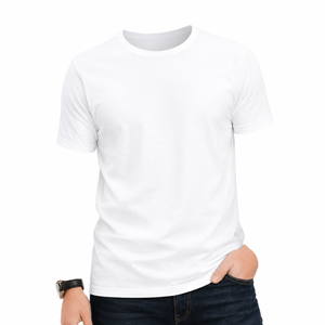 Custom Men's <b>White</b> 100% Cotton T-Shirt Short Sleeve O-Neck Regular Fit Casual Jersey Knitted <b>Plain</b> Blank <b>Tee</b> - Product Image 1