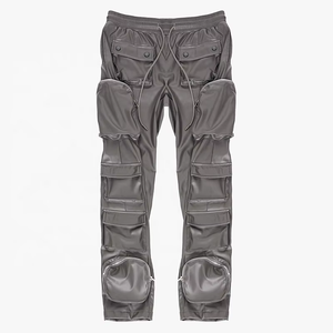 Ensemble chemise et pantalon cargo en similicuir de haute qualité, style streetwear, col cubain, manches courtes, coupe ample, avec poche poitrine – Nouvelle collection - Product Image 6