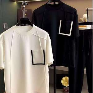 Wholesale 100%Cotton Loose Fashion Crew Neck <b>White</b> T-Shirt Custom Design T Shirt With Suture Pocket <b>Tshirt</b> for Men - Product Image 2