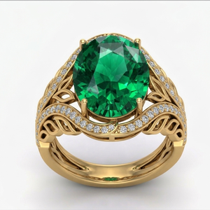 Anillo de Plata de Ley 925 con Hidrofísica Verde y Baño de Oro de 18K, Corte Ovalado de 10x12mm, Talla US 6, Producto de Moda, Suministro Directo de Fábrica - Product Image 1