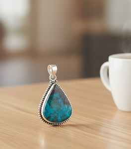 Colgante Grande de Crisocola Azul con Plata de Ley 925, Chapado en Oro Rosa y Oro Amarillo, Joyería Boho Hecha a Mano para Ella - Product Image 3