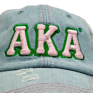 <b>Light</b> Denim AKA Distressed Baseball Cap Embroidered Letter <b>Hat</b> Vintage Washed Adjustable Casual Fashion Outdoor Headwear - Product Image 3