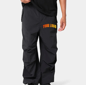 Pantalon de survêtement droit noir pour homme, taille élastique, logo imprimé par transfert thermique sur la jambe droite, décontracté, respirant, poids moyen, lin/coton - Product Image 1