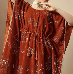 Beautiful New Handmade Flared Dubai <b>Kaftan</b> Traditional Islamic Women's Saudi Arabian Abaya Spring Polyester Breathable Midi V - Product Image 3