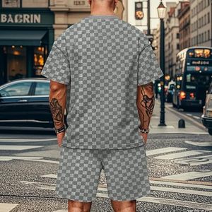 Conjunto de 2 Piezas para Hombre, Estilo Casual de Verano, Camisa de Manga Corta y Pantalones Cortos de Terciopelo con Textura Geométrica - Product Image 2