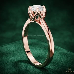 Anillo de Compromiso Personalizado con Certificado IGI, Corte Brillante Redondo, Oro Rosa, Anillo de Promesa Clásico Solitario - Product Image 3