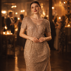 Vestido de Noche de Lentejuelas Brillantes de Diseño Premium |   Vestido de Lujo Estilo Sirena sin Espalda para Mujer, para Fiestas, Bodas y Eventos Nocturnos - Product Image 5