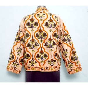 Chaqueta Mandarina Gruesa de Algodón 100% Hecha a Mano con Bordado Floral Estilo Indio Vintage, Ecológica, Transpirable y de Secado Rápido para Mujer - Product Image 5