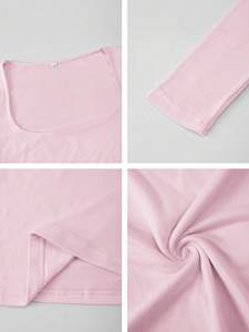 Trendy Square Neck Long Sleeve Crop <b>Top</b> Slim Fit <b>Low</b> <b>Cut</b> Solid Color Basic Tee Casual Elegant Pullover Clothing <b>Women's</b> Shirts - Product Image 5