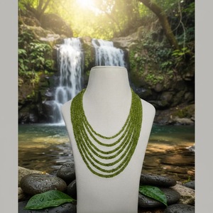 Collar de Peridoto Natural de 43cm Hecho a Mano al por Mayor, Joyería de Piedras Preciosas en Oro Rosa con Perla para Bodas, de la India - Product Image 3
