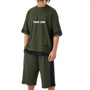 <b>Top</b> Trending 100% Cotton Regular Men's 2-Piece T-Shirt Shorts Set Solid Printed Eco-Friendly <b>Distressed</b> Streetwear Plus Summer - Product Image 1