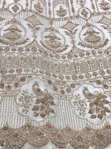 Tela de Seda Bordada con Cuentas de Alta Calidad para Lehenga Choli o Sarees y Dupattas o para Uso Festivo en Venta - Product Image 6