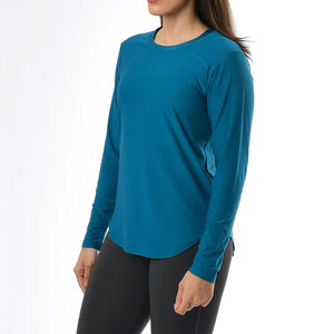 Women's Quick Dry Athletic Loose Fit Active Yoga <b>Long</b> Sleeve Short Fitness Top Curved Hem Design Round Neck Comfortable Shirt - Product Image 1